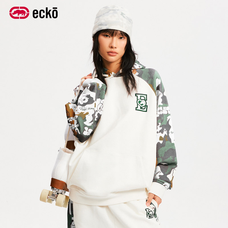 ecko红犀牛迷彩连帽重磅刺绣卫衣