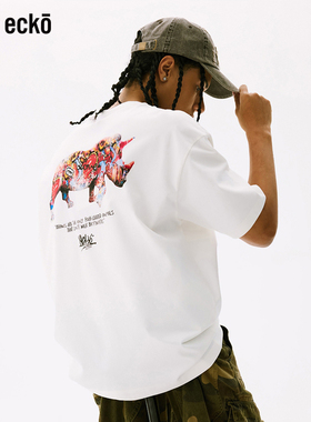 ecko红犀牛 涂鸦男士潮流短袖t恤2025新款夏季青少年白色圆领上衣
