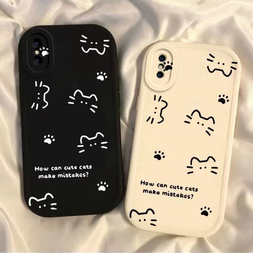 适用苹果x手机壳iphonexs硅胶套镜头全包摄像头防摔ipone叉xr软i外壳ip新款pgxsmax女生网红卡通可爱线条猫咪