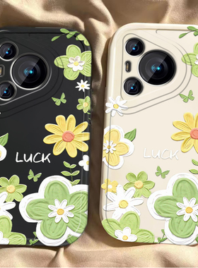 绿色油画花适用于华为pura80/70pro手机壳mate70/60全包nova14/13pro防摔50/40/30女12/11带手绳ultra保护套