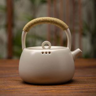 家用陶瓷烧水壶电陶炉急须泡茶煮茶壶炭炉 苏打釉白泥粗陶提梁壶