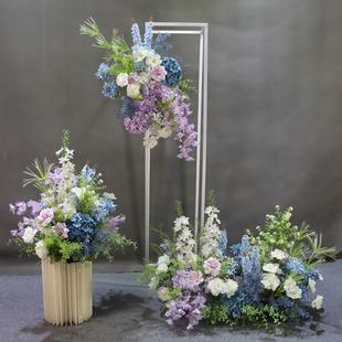 饰 仿真花排婚礼森系蓝紫色莫奈花园婚礼布置路引绢花t台插花艺装