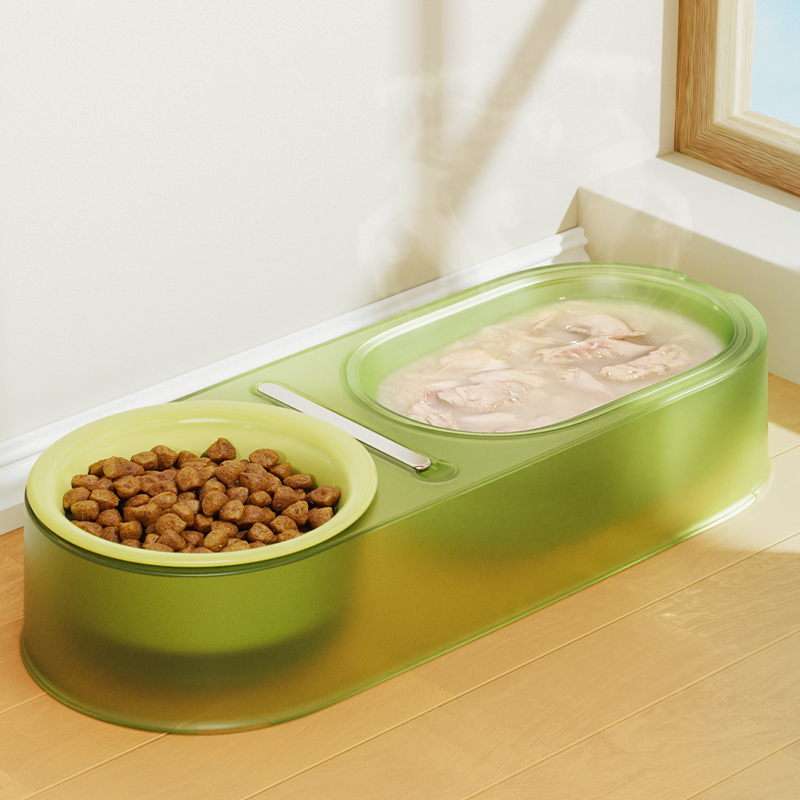 猫碗猫食盆陶瓷狗碗双碗一体加热防打翻不湿嘴护颈狗食盆用品