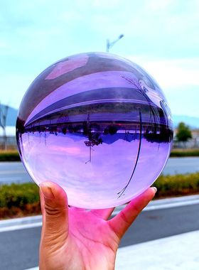 紫色水晶球托盘摆件客厅居家办公室装饰k水晶球底座透明球玻