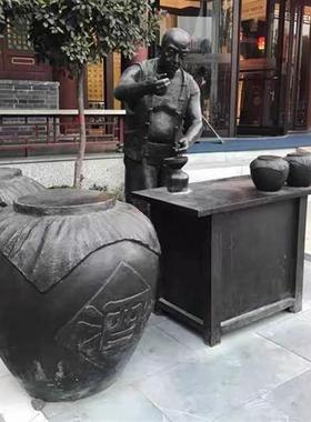 铸铜古代民俗人物雕塑户外商业街小吃玻璃钢乡村大型艺术摆件定制