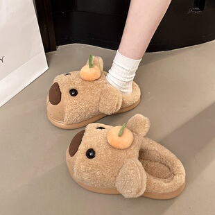 小熊棉拖鞋女款冬季厚底防滑加绒毛绒茸茸保暖家居室内可爱2025新