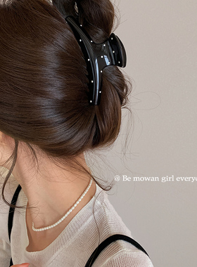 韩国黑白波点抓夹东大门早春新款高级感气质百搭后脑勺盘发鲨鱼夹