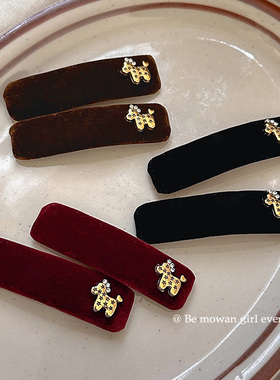 新年红色金标小马丝绒发夹bb夹早春高级感碎发刘海夹侧边夹一字夹