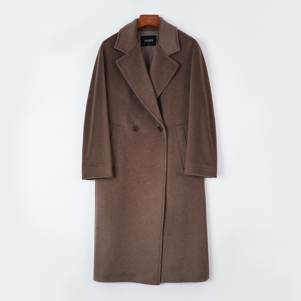 悦戎2025秋冬新款女士紫绒大衣西装领100%山羊绒毛呢外套中长款
