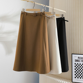 悦戎01011秋冬半身裙新款 复古高腰显瘦大摆伞裙纯色半裙