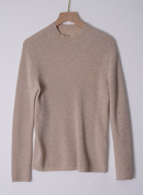 悦戎新款女士纯山羊绒半高领纯羊绒衫坑条时尚打底衫休闲百搭上衣