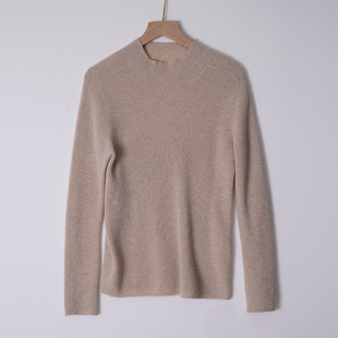 悦戎新款女士纯山羊绒半高领纯羊绒衫坑条时尚打底衫休闲百搭上衣