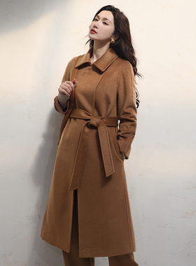 悦戎修身款Manuela纯羊绒大衣女2025新款衬衫领气质大衣中长款