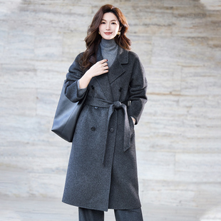 悦戎2025秋冬新款女士羊毛大衣双面加厚宽松保暖毛呢外套中长款