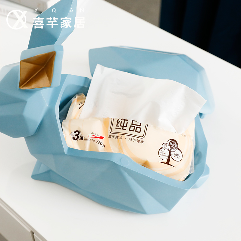 兔子装饰纸巾盒桌面摆件欧式客厅轻奢简约摆设茶几创意餐巾抽纸盒