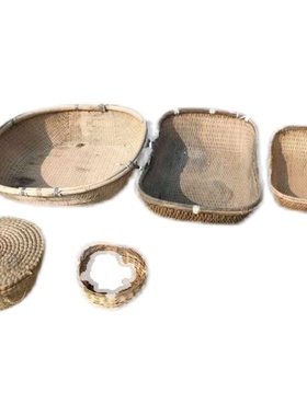 民俗怀旧老物件柳编针线簸箩簸箕柳条篮元宝蓝竹编提篮主题餐厅饰