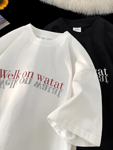 大码300斤男装倒影字母印花T恤男夏季潮牌纯棉情侣短袖宽松半袖衫