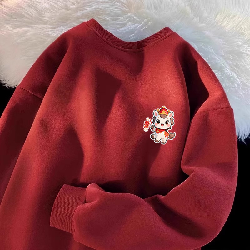 本命年马年酒红色卫衣男女秋冬