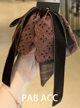 韩国复古秋冬美拉德镂空蕾丝蝴蝶结马尾抓夹子丝带飘带盘发抓发饰