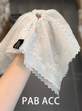 韩国徐璐同款白双层刺绣花纹方巾肥肠圈超大宽边显发量多皮筋发圈