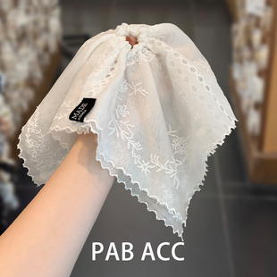 韩国徐璐同款白双层刺绣花纹方巾肥肠圈超大宽边显发量多皮筋发圈