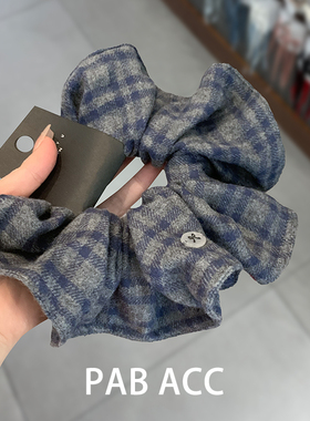 韩国撞色格纹木耳边褶皱肥肠圈学院风少女宽边显脸小洋气头绳发圈