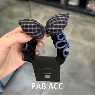 韩国新款百搭充棉格纹蝴蝶结发圈可爱包边侧低马尾头绳洋气橡皮筋