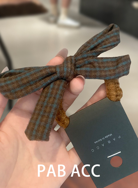 韩国文艺少女学院风毛呢质感撞色蝴蝶结小肠圈侧低马尾扎发绳皮筋