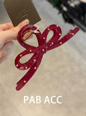 韩国可爱甜美安可拉红色蝴蝶结波点鲨鱼夹发量多大号盘发抓夹发夹