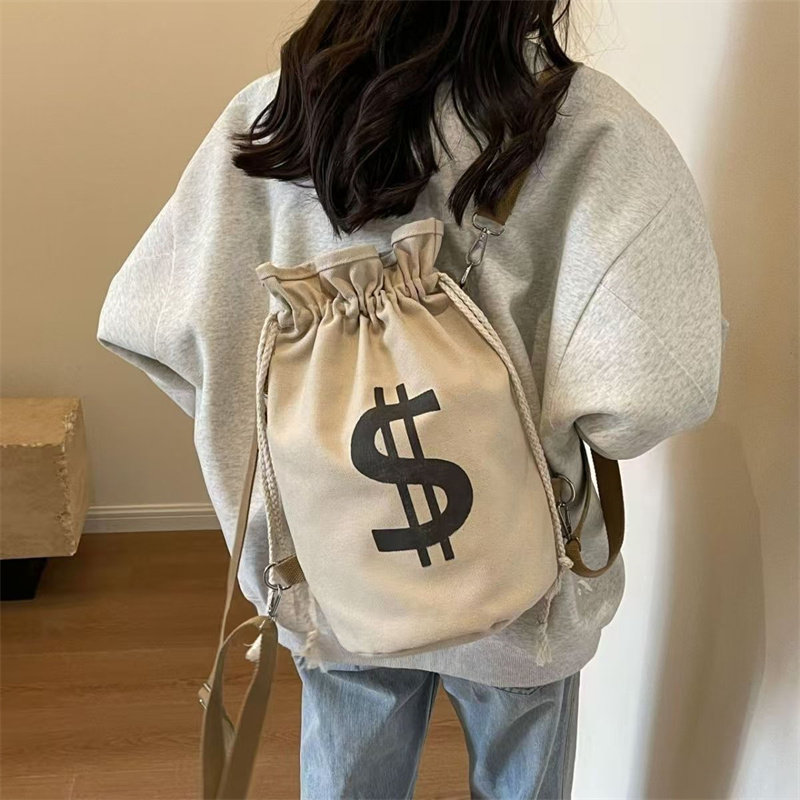大容量抽绳帆布包多功能双肩包