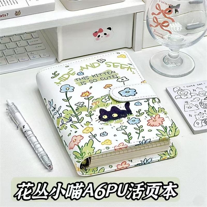 花丛小猫日记本A6PU皮质磁吸活页本高颜值可拆卸笔记本记事手账本,文具电教/文化用品/商务用品,手帐/日程本/计划本,淘宝优惠券,粉丝福利购,淘宝优惠卷