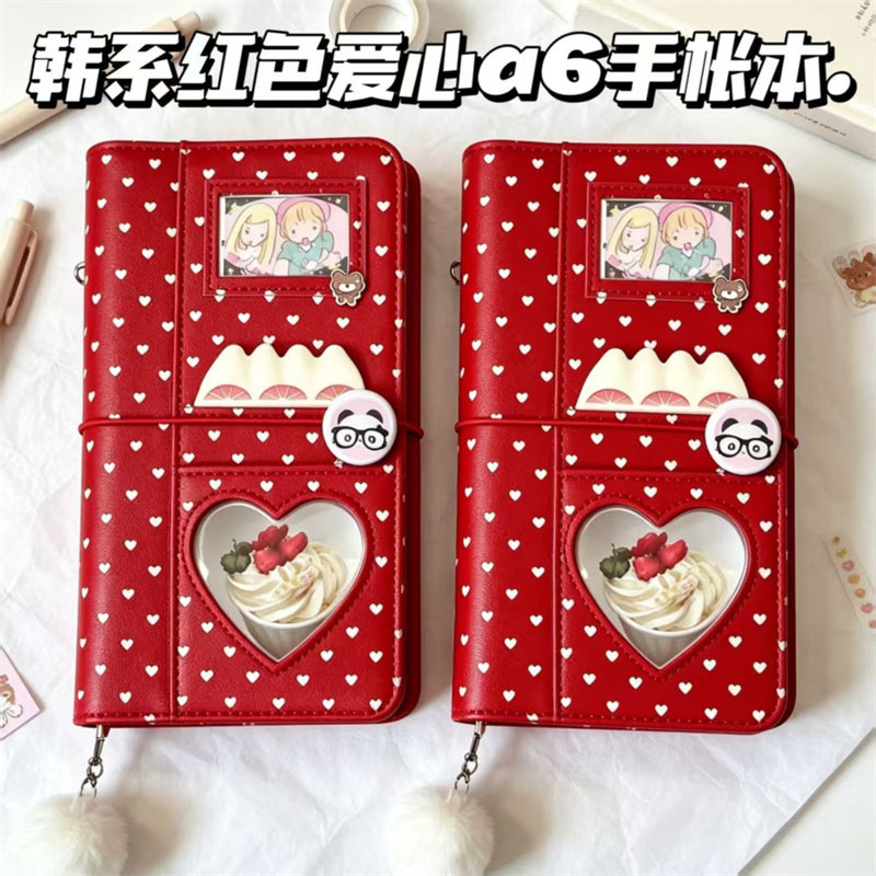 a6活页手账本红色波点笔记本