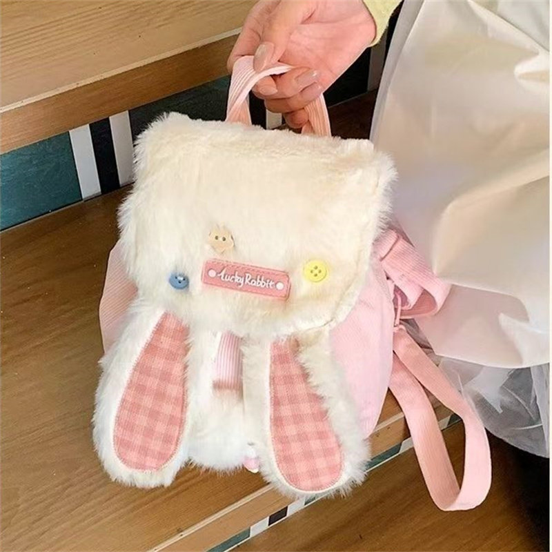 毛绒兔耳女童双肩包背包书包
