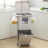 9qxc厨房分类垃圾桶家用双层带轮子干湿分离有盖塑料纸篓筒大号垃