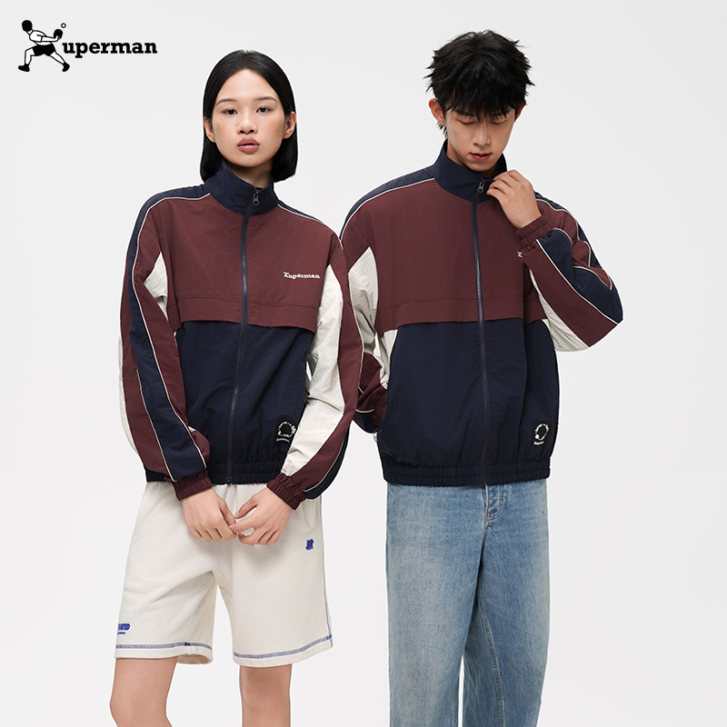 Xuperman立领复古拼接夹克