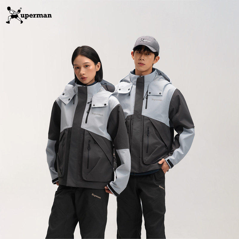 Xuperman户外撞色拼接防泼水夹克登山服外套多口袋运动上衣