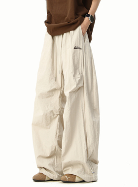 SHAPOES秋冬季男生日系宽松阔腿休闲裤男士潮牌慵懒运动长裤子