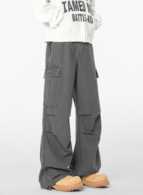 SHAPOES春秋季男生重磅休闲工装裤男士潮牌直筒宽松休闲长裤子