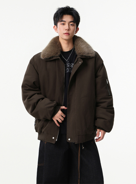 SHAPOES冬季男生美式重磅毛领棉服外套男士加厚纯棉棉衣休闲夹克