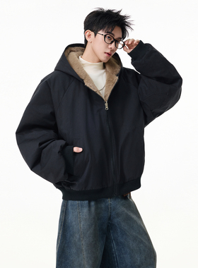 SHAPOES冬季男生美式重磅双面穿棉衣外套男士潮牌座山雕毛棉服