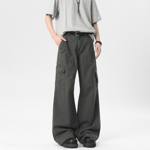SHAPOES春秋季男生美式宽松直筒纯棉工装裤男士潮牌重磅休闲长裤