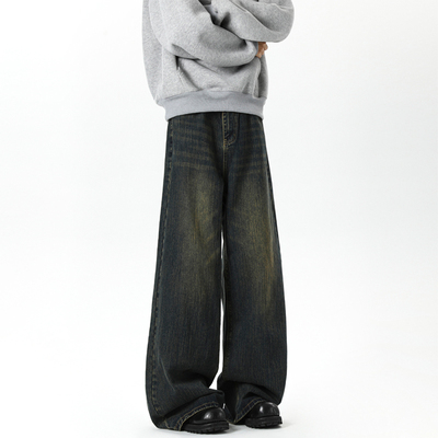 SHAPOES宽松直筒竹节纹牛仔裤