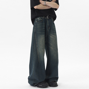高街直筒宽松休闲长裤 SHAPOES秋冬季 男士 阔腿水洗牛仔裤 男生美式