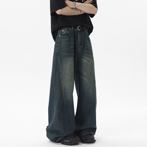 SHAPOES美式高街宽松阔腿牛仔裤