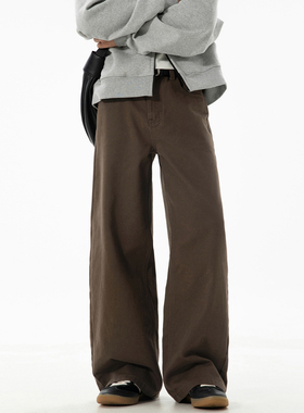 SHAPOES秋冬季男生纯棉宽松直筒休闲裤男士复古垂感半松紧腰长裤