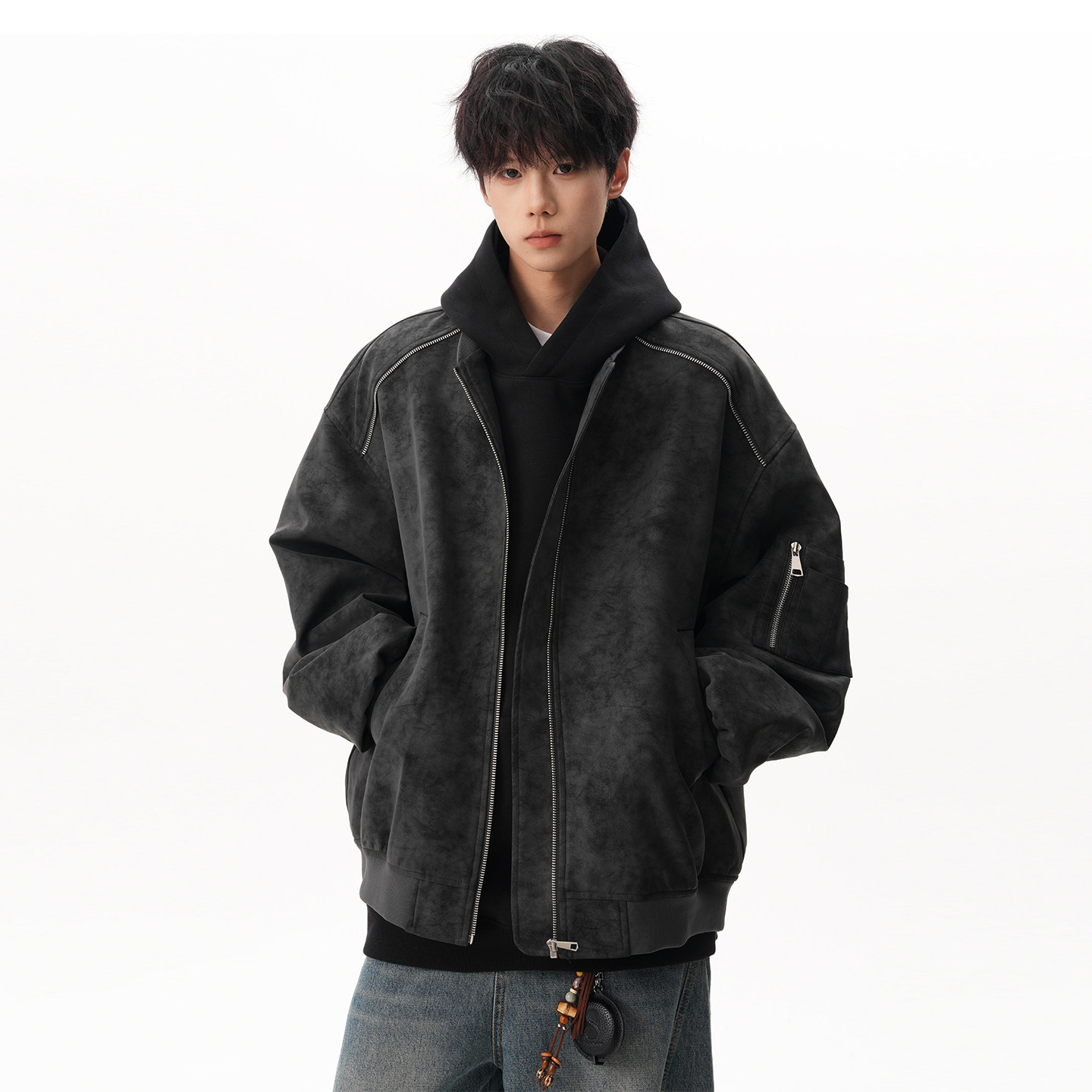 SHAPOES秋冬季男生美式重磅宽松型PU皮夹克男士休闲棒球领外套,男装,夹克,淘宝优惠券,粉丝福利购,淘宝优惠卷