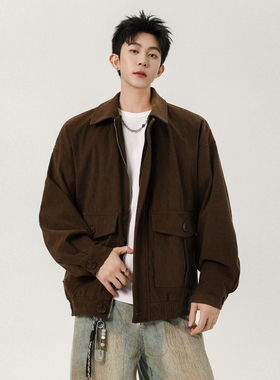 SHAPOES春秋季男生美式复古灯芯绒夹克外套男士宽松休闲工装外套