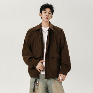 SHAPOES春秋季男生美式复古灯芯绒夹克外套男士宽松休闲工装外套