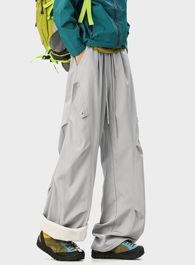 SHAPOES冬季男生美式重磅休闲冲锋裤加绒加厚男士宽松直筒工装裤