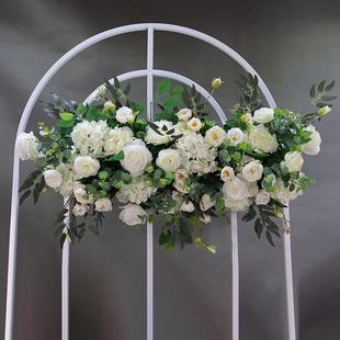 饰壁挂花艺墙面背景布置舞台长条绢花路引花 婚庆仿真花排婚礼堂装